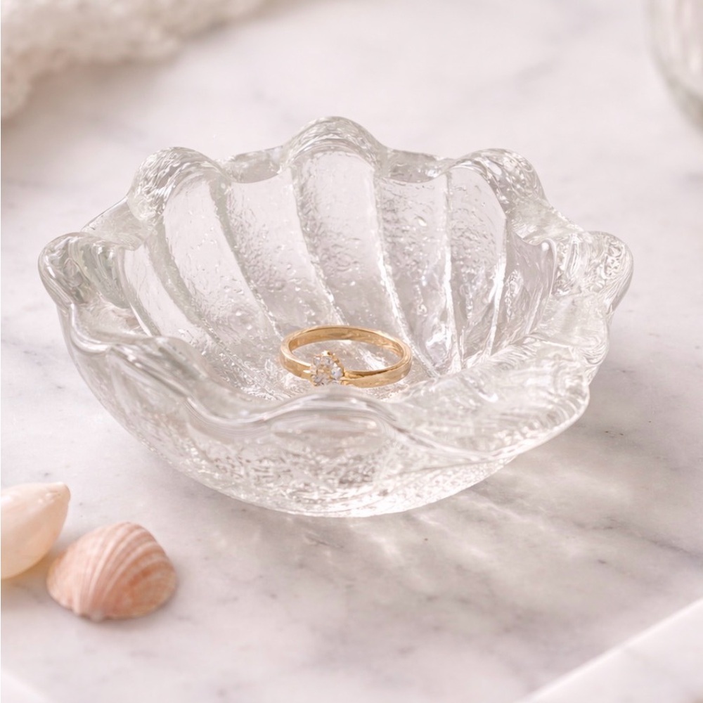 Vintage Clear Glass Shell Jewelry Dish